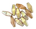 Czech Glass Textured Light Rose AB w/ Gold Rhombus 14x7mm