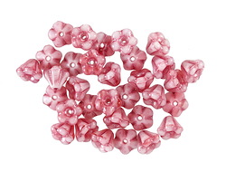 Czech Glass Strawberries & Cream w/ Metallic Pink Bellflower 5x6mm