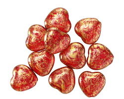 Czech Glass Ruby Red w/ Gold Wash Heart 10mm