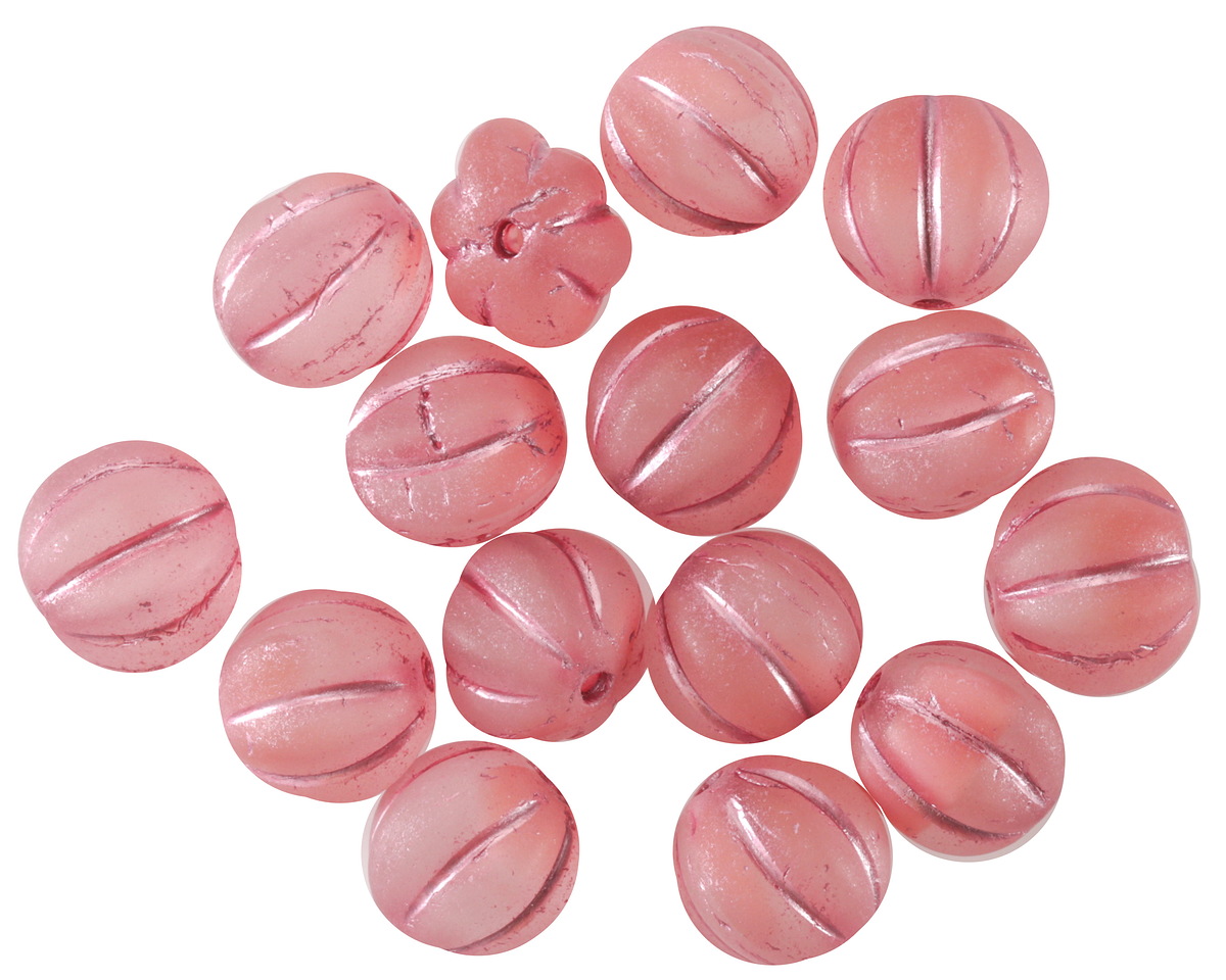 Czech Glass Matte Ballerina w/ Metallic Pink Melon Round 8mm
