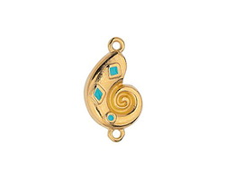 24K Gold (plated) Nautilus Shell w/ Turquoise Enamel Shapes Focal Link 12x22mm