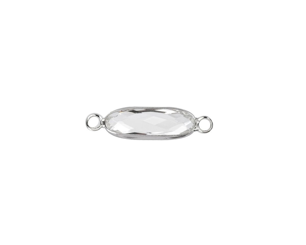 Clear Crystal Elongated Oval Link in Silver Finish Bezel 22x6mm