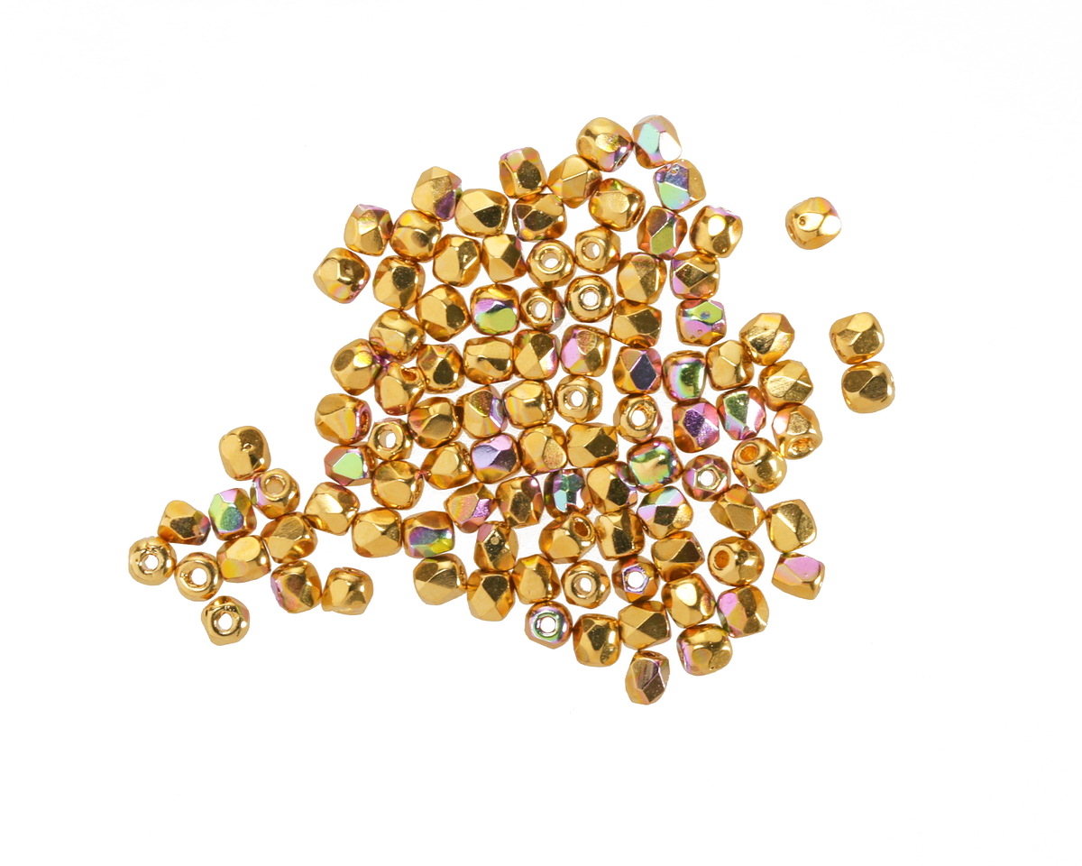 Czech Glass Gold AB Fire Polished Round 2mm