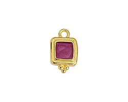 24K Gold (plated) Orchid Pearl Enamel Beaded Square Focal 10x16mm