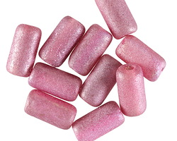 Czech Glass Textured Crystal w/ Metallic Pink Large Hole Tube 14x7mm