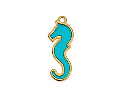 24K Gold (plated) Framed Transparent Turquoise Seahorse Focal 10x25mm