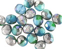 Czech Glass Textured Aquamarine Waters AB w/ Silver Fire Polished Round 8mm