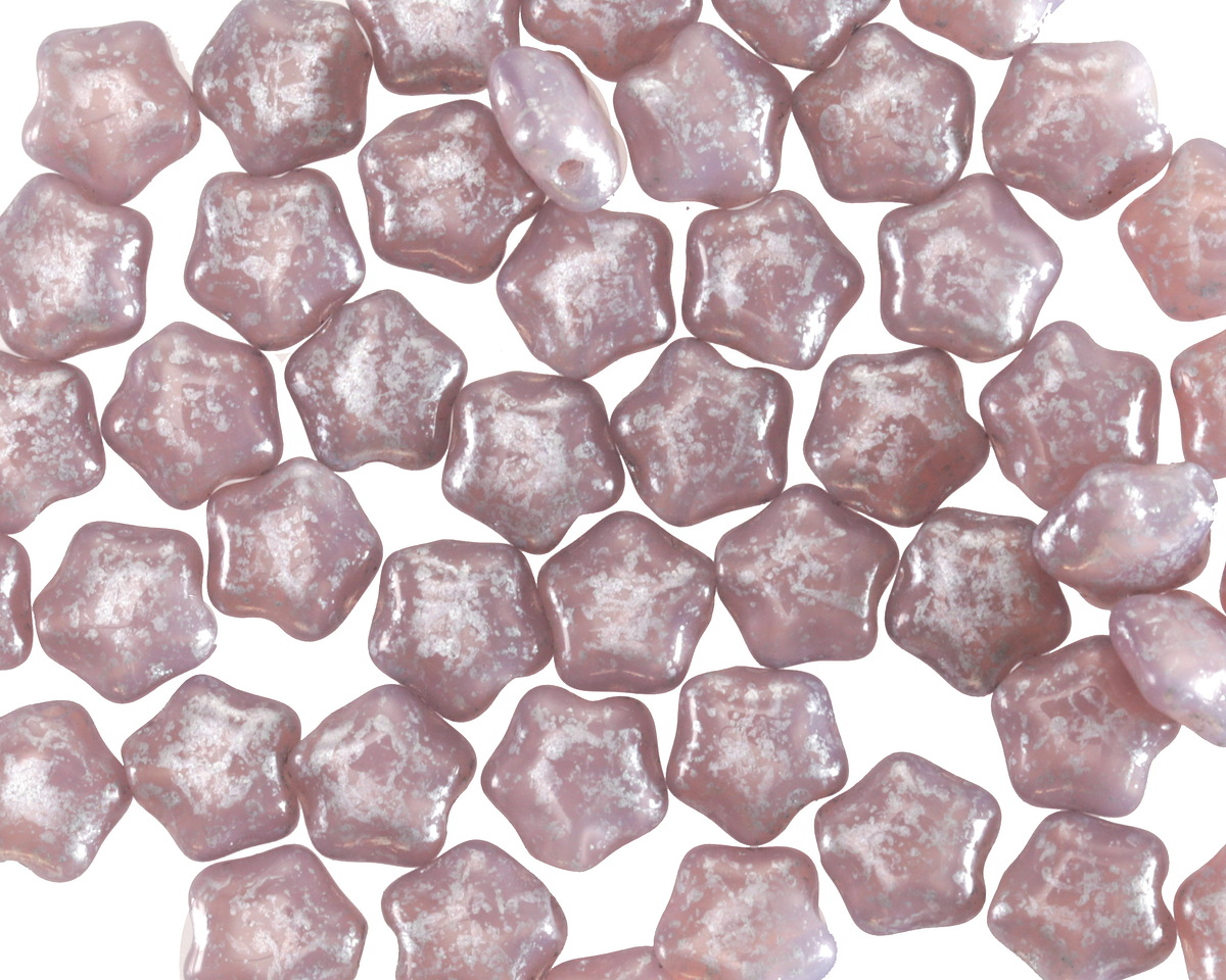 Czech Glass Pink Opal w/ Silver Flecks Star 6mm