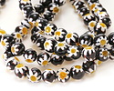 Millefiori Glass Black w/ White Daisy Round 10mm