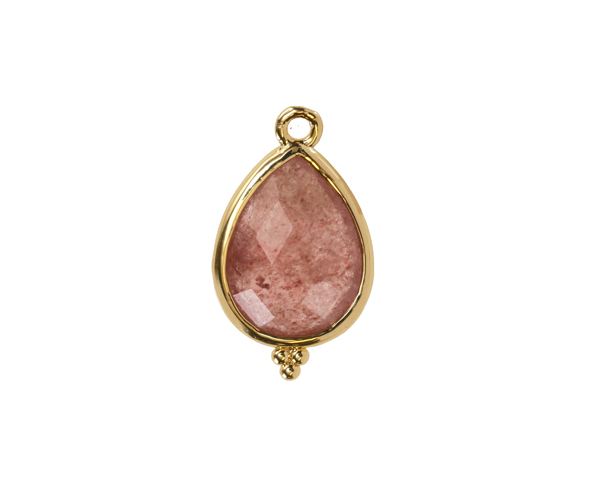 Strawberry Quartz w/ Gold Finish Faceted Teardrop Focal 12x21mm