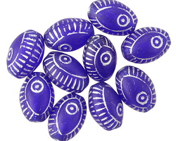 Czech Glass Matte Sapphire w/ Silver Eye Rice 13x9mm