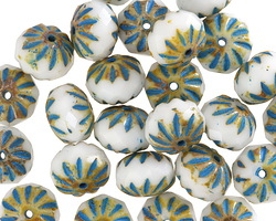 Czech Glass White Picasso w/ Turquoise Cruller 7x10mm