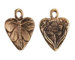 Green Girl Bronze DragonMoth Flower Heart Pendant 31x43mm