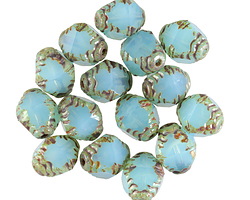 Czech Glass Blue Opal Etched Bicone 10x8mm