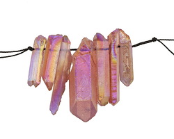 Pink AB Luster Quartz Faceted Point Graduated Pendant Set 5-10x22-46mm