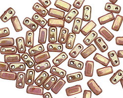 CzechMates Glass Luster Opaque Rose/Gold Topaz 2-Hole Brick 3x6mm