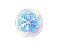 Czech Glass White AB w/ Blue Snowflake Coin Cabochon 21mm