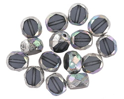 Czech Glass Montana Blue AB w/ Silver Faceted Table Cut Oval 8x7mm