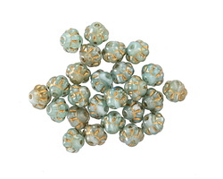 Czech Glass Sky Blue Opaline Mix w/ Gold Wash Bali Style 6mm