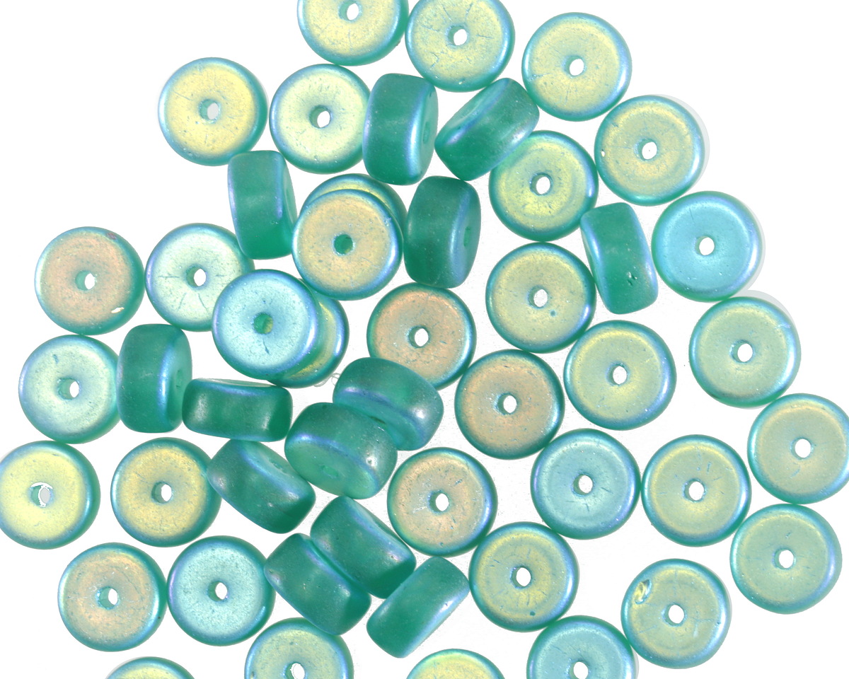 Czech Glass Matte Island Blue AB Heishi 3x6mm