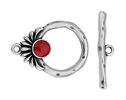 TierraCast Antique Silver (plated) w/ Cherry Red Setting Toggle 27x20mm, 27mm Bar