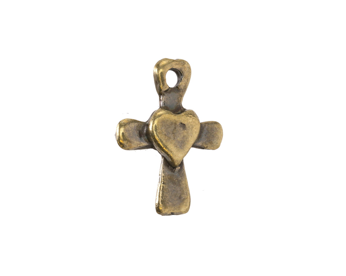 Mykonos Antique Brass (plated) Cross w/ Heart Focal 15x21mm