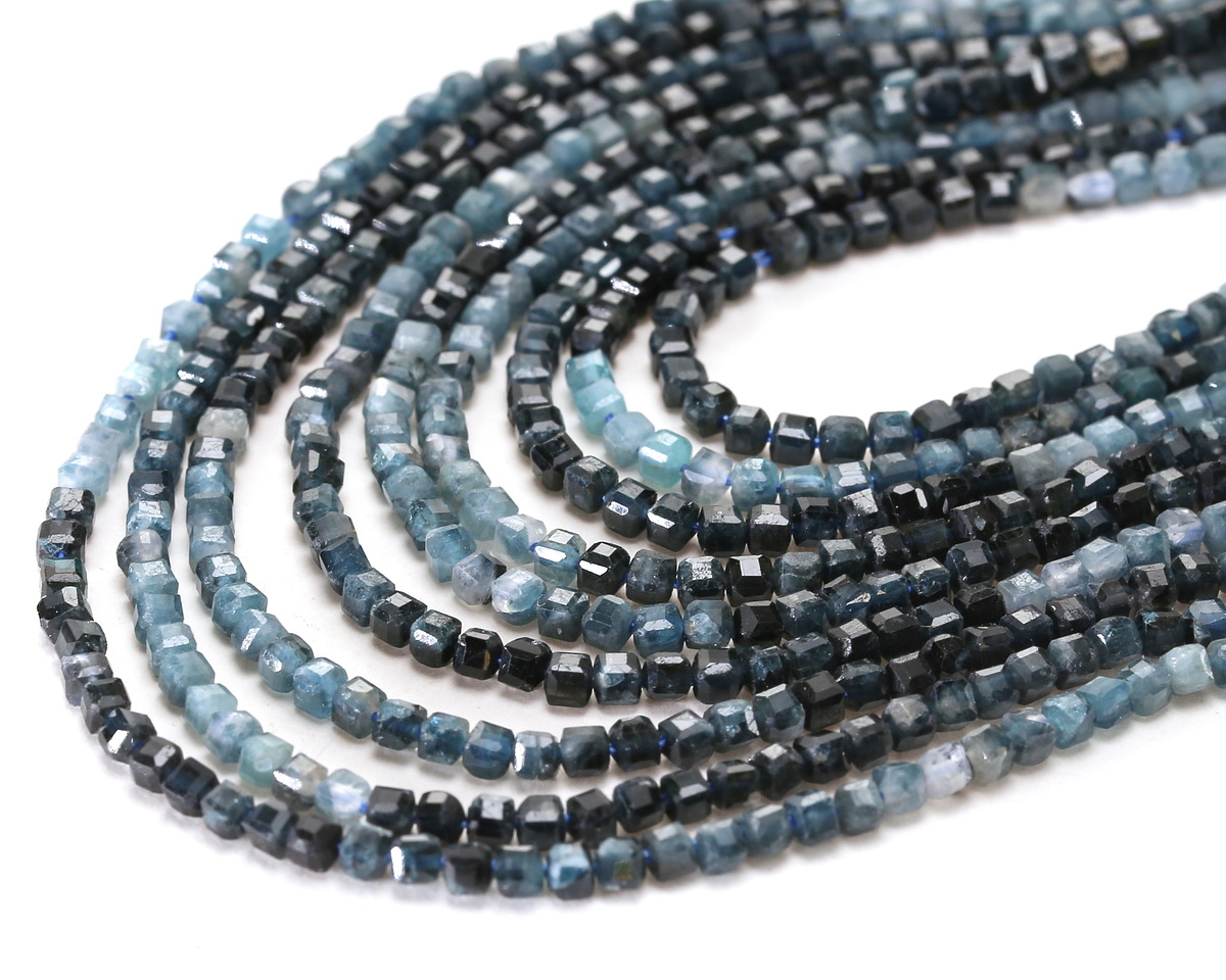 Blue Tourmaline (A) Ombré Microfaceted Cube 2mm