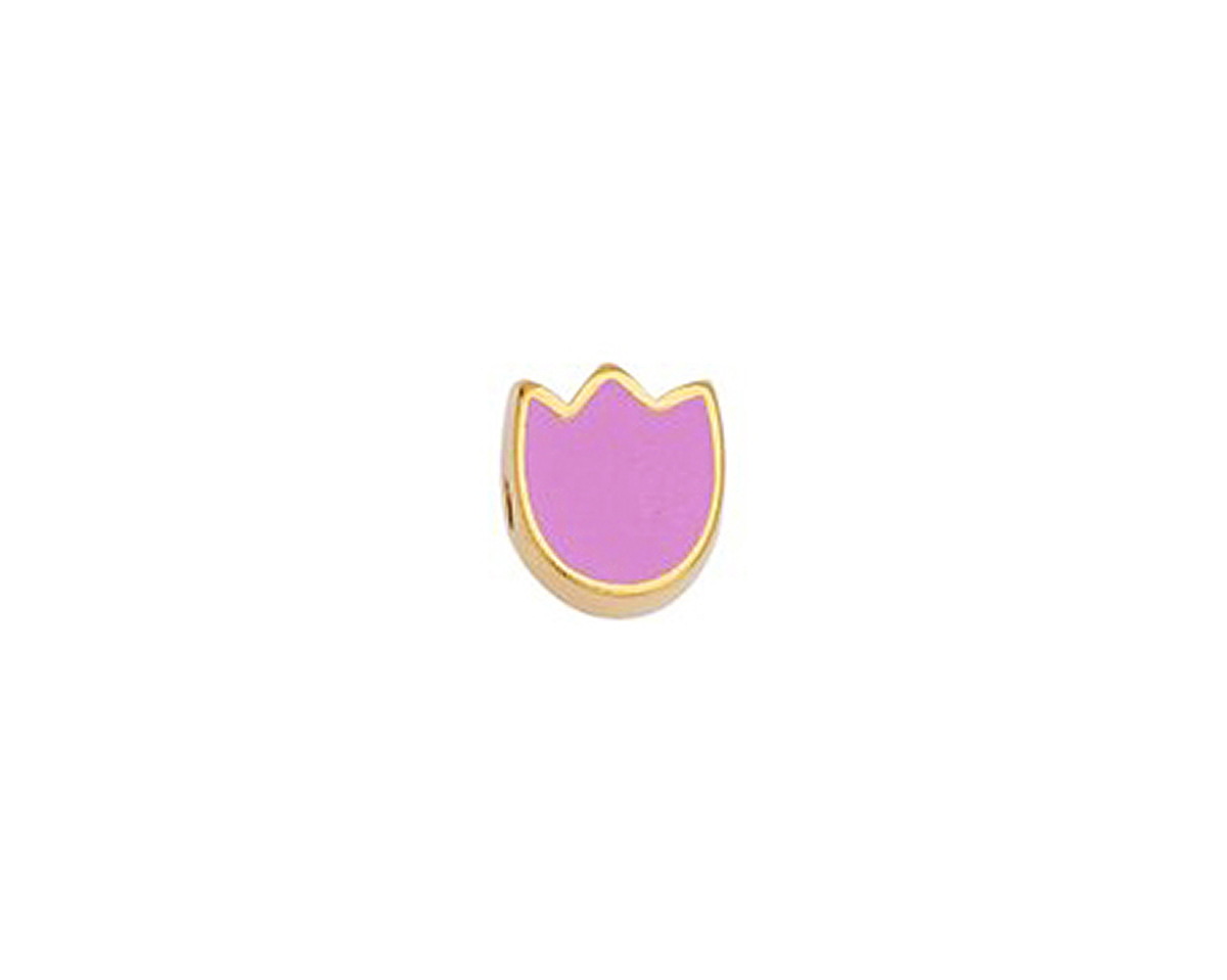 24K Gold (plated) Lilac Enamel Tulip Bead 7.5x9mm