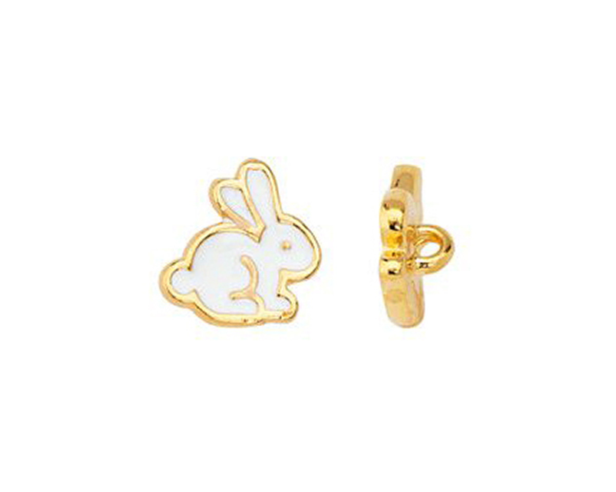 24K Gold (plated) White Enamel Bunny Button 11x11.5mm