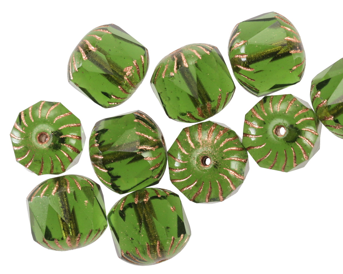 Czech Glass Emerald w/ Copper Cruller 10mm