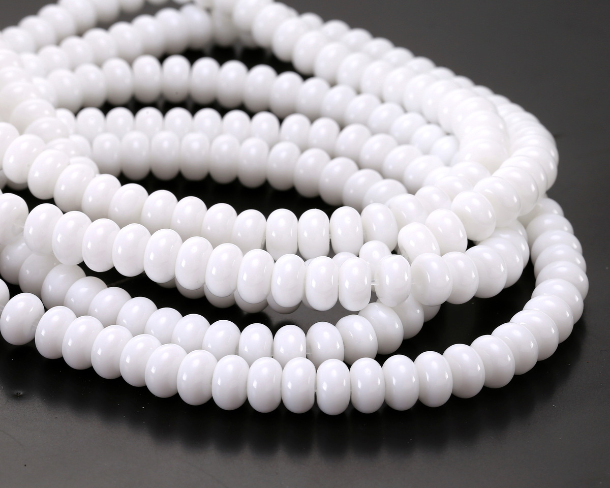 White Glass Rondelle 5x8mm