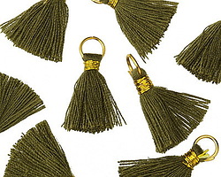 Pine Green w/ Gold Binding & Jump Ring Thread Tassel 18mm