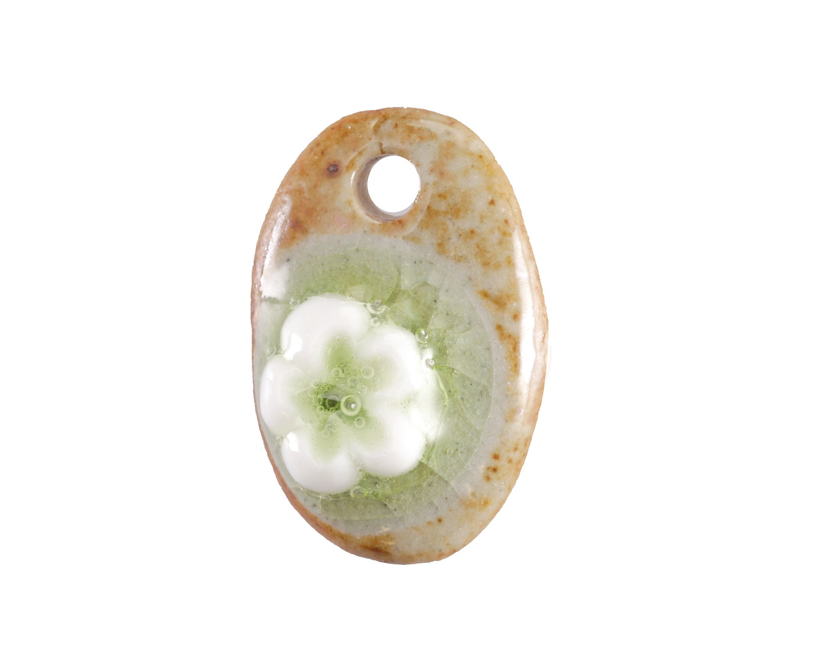 Bottle Green Crackle Porcelain Waterlily Teardrop Focal 17x27mm