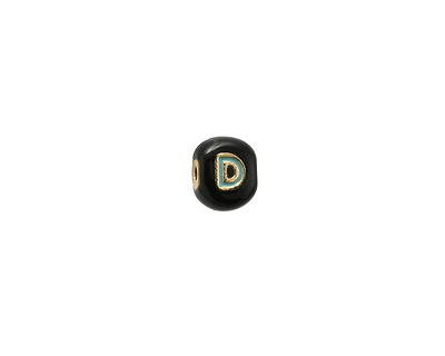 Turquoise Enamel on Jet Letter 'D' Puff Bead 7x8mm