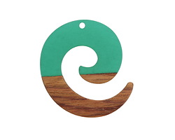Walnut Wood & Emerald Resin Koru Focal 36x37mm
