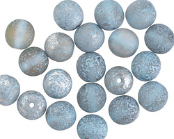 Czech Glass Etched Sky Blue w/ Silver Round Druk 8mm