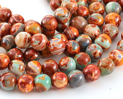 Copper Red & Sage Agate Round 10mm