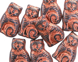 Czech Glass Mystic Swirl w/ Copper Wash Sitting Cat 17x11mm