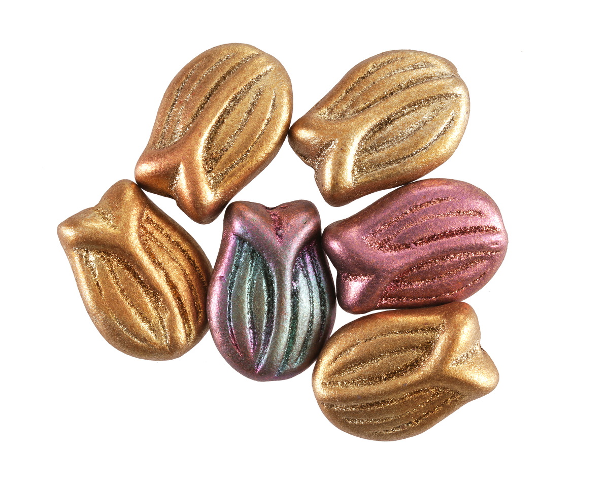 Czech Glass Matte Autumn Metallics Tulip 16x12mm