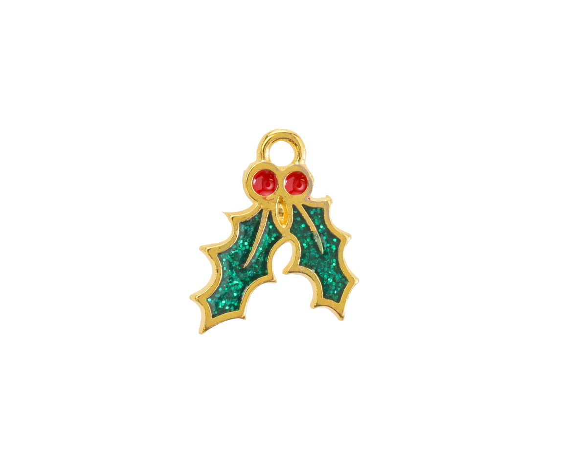 24K Gold (plated) Enamel Mistletoe Focal 13x16mm