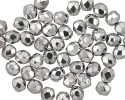 Czech Glass Silver Fire Polished Round 4mm
