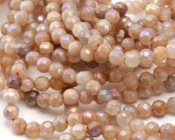 Peach Moonstone w/ AB Luster Faceted Round 4mm