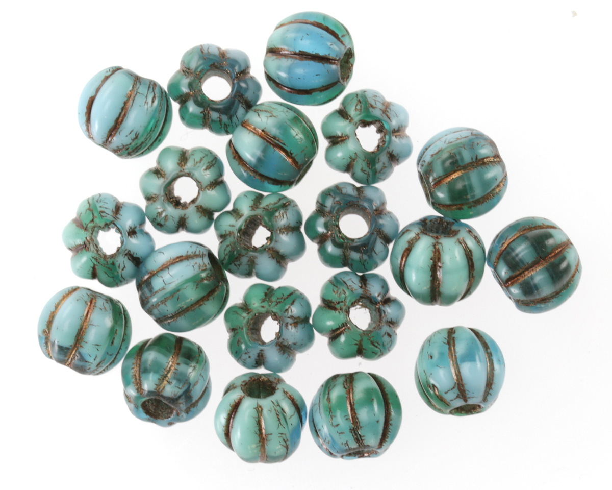 Czech Glass Amazon w/ Bronze Wash Large Hole Melon Round 8mm