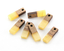 Walnut Wood & Butter Resin Rectangle Focal 6x17mm