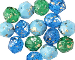 Czech Glass Emerald Skies w/ Gold Flecks English Cut Bead 8x10mm