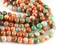 Copper Red & Sage Agate Round 8mm