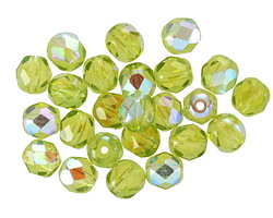 Czech Glass Olivine AB Fire Polished Round 6mm
