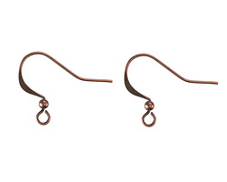 Antique Copper (plated) Flattened Earwire w/ 2.5mm Round Bead 22x18mm