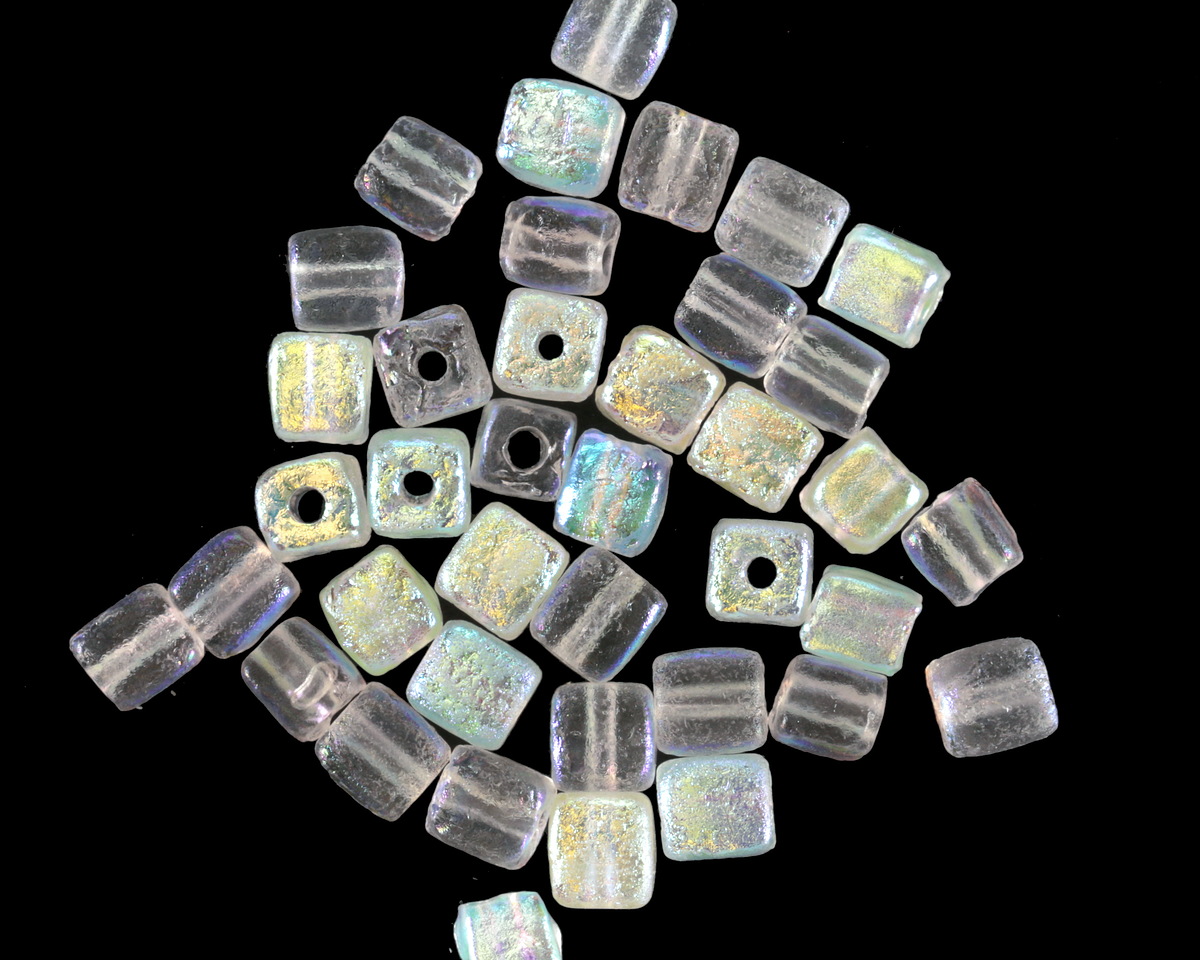 Czech Glass Textured Crystal AB Cube 4mm