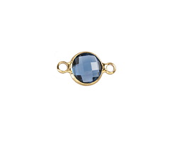 Midnight Blue Crystal Round Link in Gold Finish Bezel 14.5x8.5mm